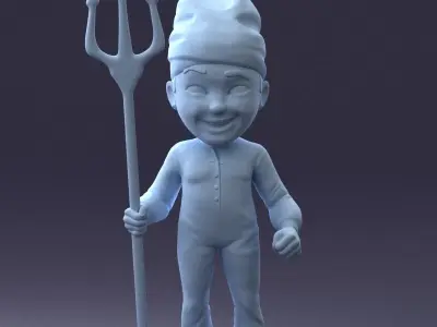000295 3D Cartoon Character Boy with Trident 1013 3dp 3D print model