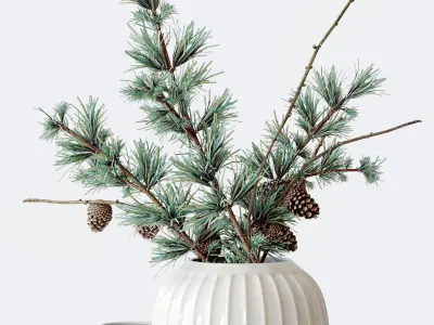 Vase set 1 vases with pine cones 3D model