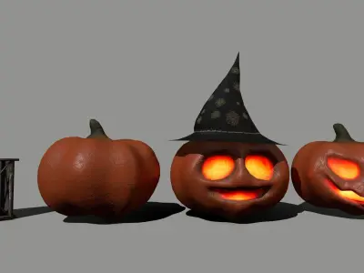 Halloween Set lantern Low-poly 3D model