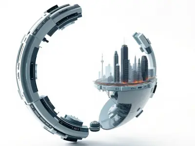 Futuristic City Globe Model Pack with Floating Architecture Low-poly 3D model