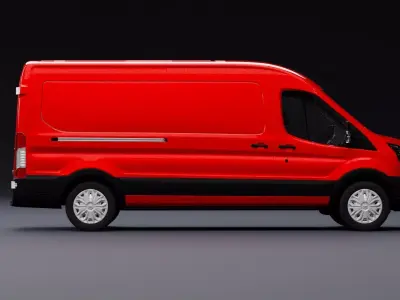 Transit Van Long Truck Red 3D model