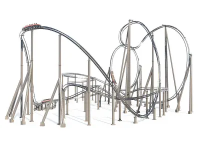 Roller Coaster Track and Train 3D model