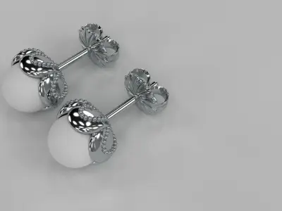 Ladies Pearl Earrings Gold Silver Platinum Womens Luxury Jewelry 3D print model