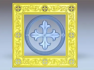 Cross altar panel marble or wood for church 3D model