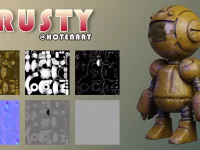 Rusty-robot PBR Low-poly game ready wooden figure Free low-poly 3D model