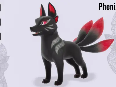 Four Tailed Fox - Game Ready 3D model - UE4 Low-poly 3D model Low-poly 3D model