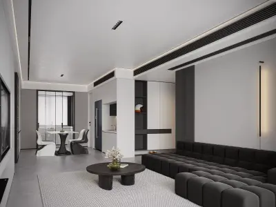 Modern living room dining room interior scenes 149 3D model