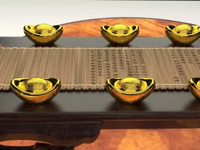 chinese gold ingot and bamboo slip  3D model