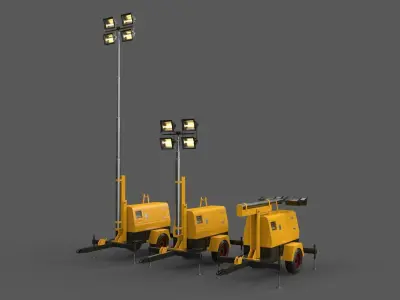 PBR Mobile Light Tower Generator B - Yellow Low-poly 3D model