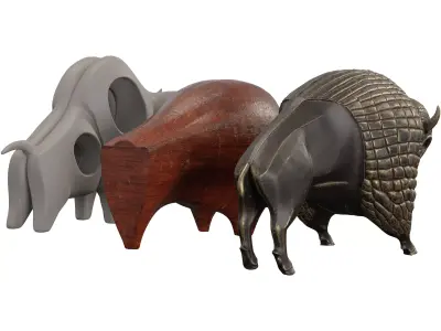 Three Stylized Cow Statues-Decorative Bull Figurines 3D model