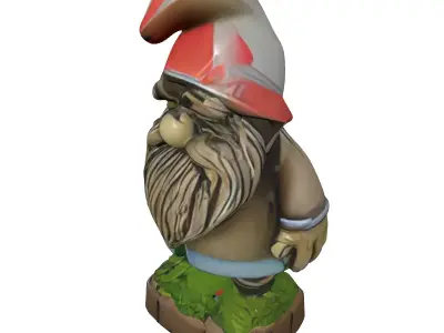 Rustic Garden Gnome Statue with Moss Low-poly 3D model