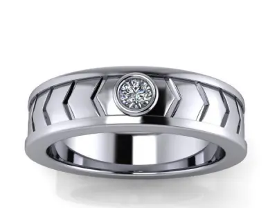 Contemporary Mens Wedding Band Ring Single Stone USA SiZe 10 3D print model