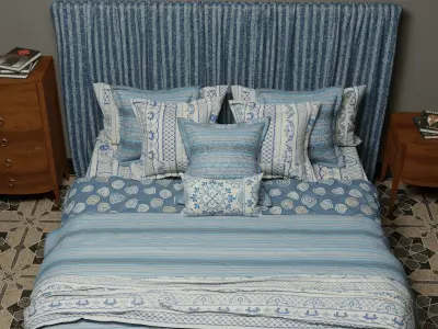 Modern Bed - Blue Theme 3D model