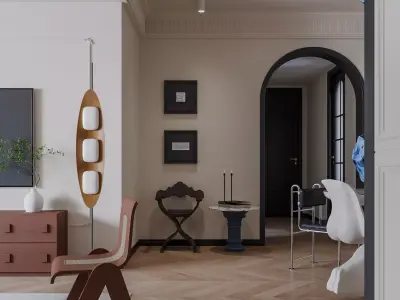 Modern living room dining room interior scenes 113 3D model