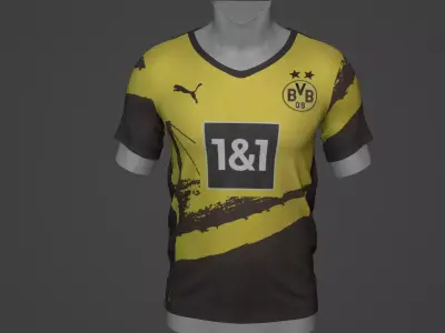 Borussia Dortmund Football Jersey T-Shirt - Soccer Kit Low-poly 3D model