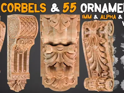 20 Corbels and 55 Ornamental Brush 3D Model  Tutorials  Vol 15 Low-poly 3D model
