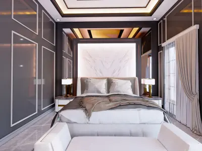 Luxury Modern Bedroom Design with walking Closet full furniture  3D model