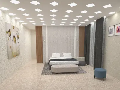 bedroom with wardrobe design 3D print model