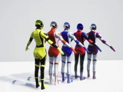 AdrenalineFemaleSuit group of robots Low-poly 3D model