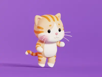 Cat Cartoon Character Rigged Animated Orange Chibi Kawaii Low-poly 3D model