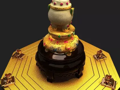 Chinese jade pot  figurine Low-poly 3D model