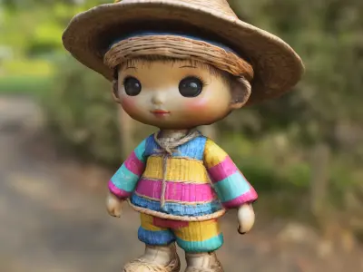 Cute Straw Doll Low-poly 3D model