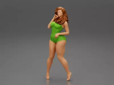 Girl With Long Hair In A Swimsuit Posing 3D print model