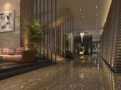 Five Star Urban Resort Hotel Hallway or Corridor Low-poly 3D model