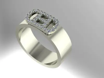 H ring gold with diamonds Free 3D print model