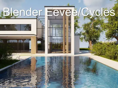 Modern villa 2021 Blender Eevee and Cycles 2 without furniture Low-poly 3D model