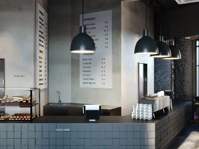 Industrial Coffee Shop Cafe 3D Model Scene - Editable 3D model