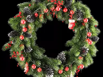 Christmas thick wreath of coniferous branches 3D model