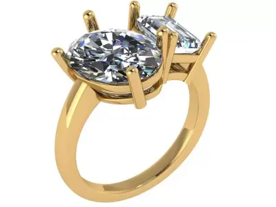Dual Gemstone Ring - Oval and Emerald 3D print model