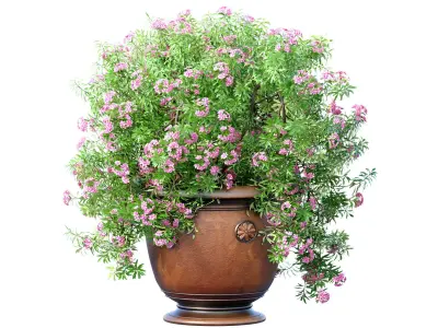 Flowerbed bouquet Oleander bush plant lilac flowers classic vase 3D model