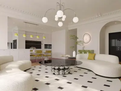 Modern living room dining room interior scenes 117 3D model