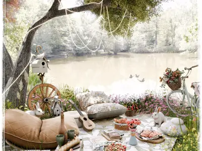 Spring Picnic Blender Scene 3D model