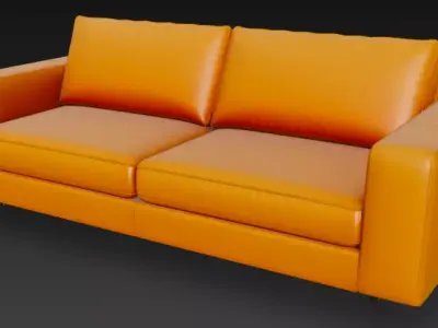 Vibrant Orange Leather Sofa 3D Model 3D model