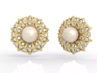 Radiant Sunflower Pearl Diamond Earrings 3D print model