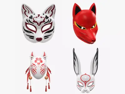 Japanese kitsune fox rabbit demon mask 3D Model Collection