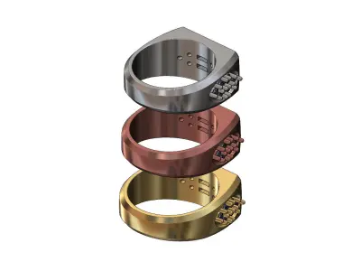 Diamond baguettes top and shank rectangular ring Us sizes 7 8 9 3D print model