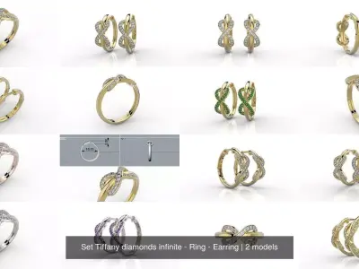 Set Tiffany diamonds infinite - Ring - Earring 3D Model Pack