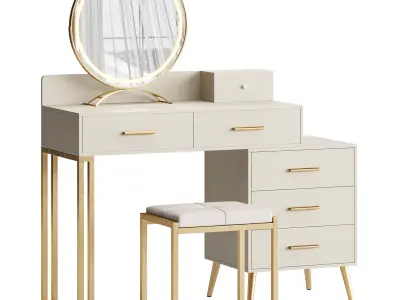 Bureau de coiffeuse avec tabouret et miroir DEL Grosmark 3D model