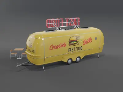 Yellow Fast Food Trailer 3D model