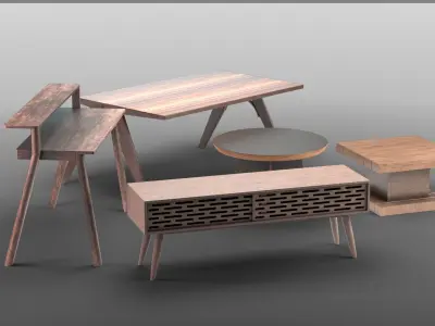 Wooden Tables low-poly Low-poly 3D model