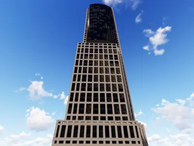 Tower - 5 tall building on field Low-poly 3D model