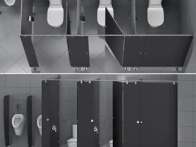 Sanitary partitions for public toilets FunderMax 1 3D model
