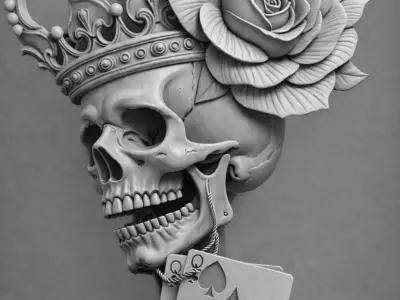 Queen Skull with Crown and Rose Gothic Printable 3D Model 3D print model