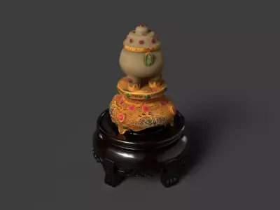 Chinese jade pot figurine Low-poly 3D model