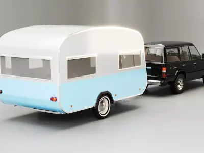Toyota land Cruiser J60 and Classic Camping Caravan 3D model