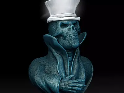 Wall-Lamp Skull  with a top hat as headgear and closed eyes 3D print model